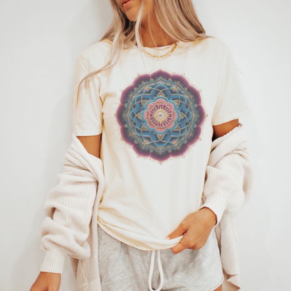 Ornate Mandala Graphic Tee Intricate Floral Symmetry Design